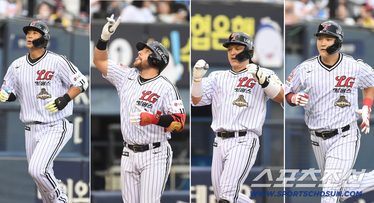 21일 잠실구장에서 열린 LG와 두산의 주말 3연전 마지막 경기. 1회말 4홈런을 터트린 송찬의, 오스틴, 박동원, 문정빈. 잠실=송정헌 기자 songs@sportschosun.com/2026.06.21/