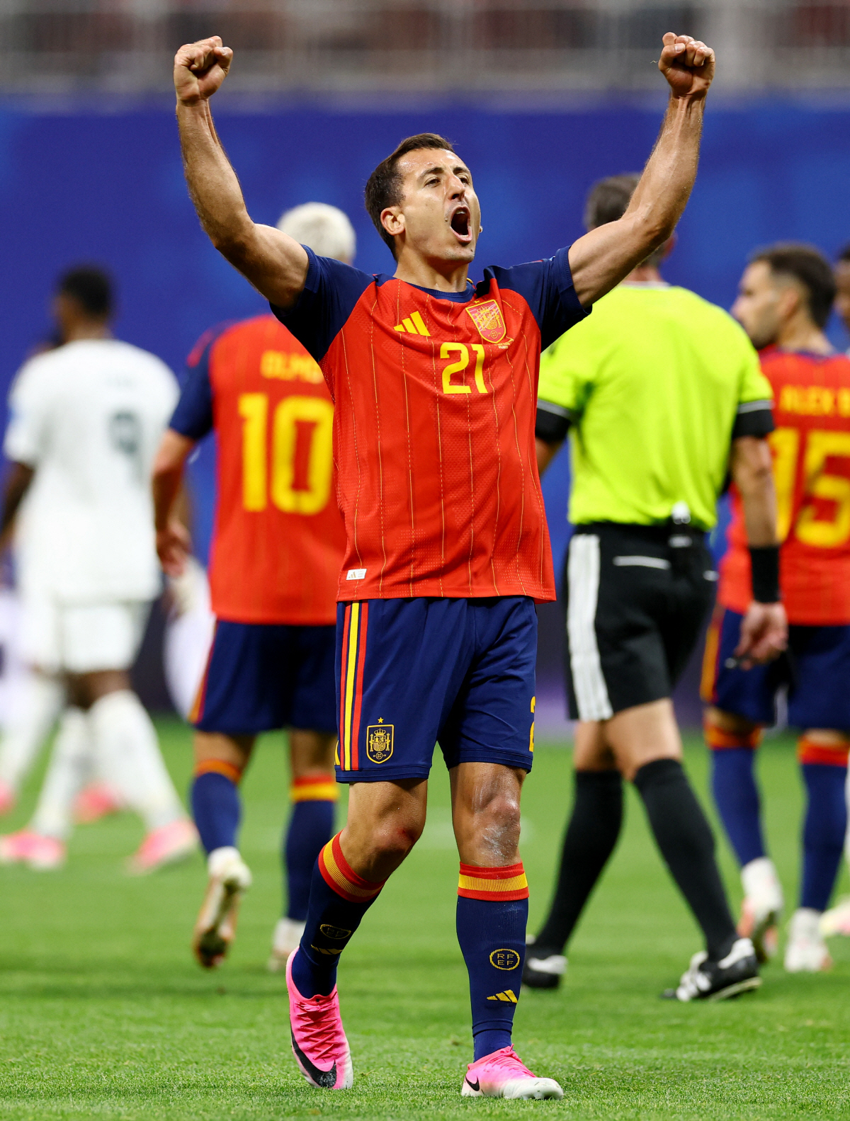 Soccer Football - FIFA World Cup 2026 - Group H - Spain v Saudi Arabia - Atlanta Stadium, Atlanta, Georgia, U.S. - June 21, 2026 Spain's Mikel Oyarzabal celebrates scoring their third goal REUTERS/Claudia Greco