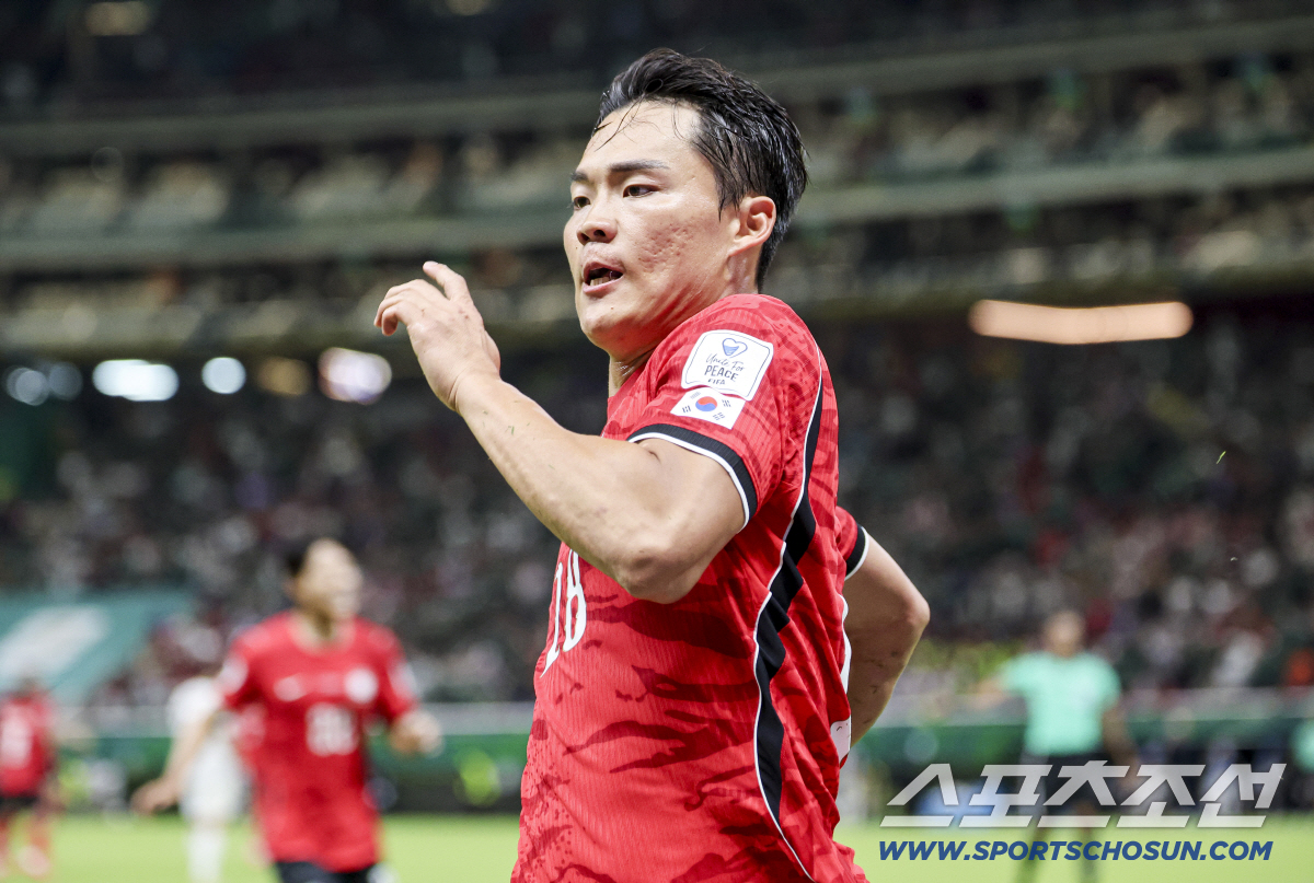 12일(한국시각) 멕시코 과달라하라 사포판의 에스타디오 과달라하라에서 열린 2026 북중미월드컵 대한민국과 체코의 경기. 결승골을 넣은 오현규가 환호하고 있다. 사포판(멕시코)=허상욱 기자 wook@sportschosun.com/2026.06.12/