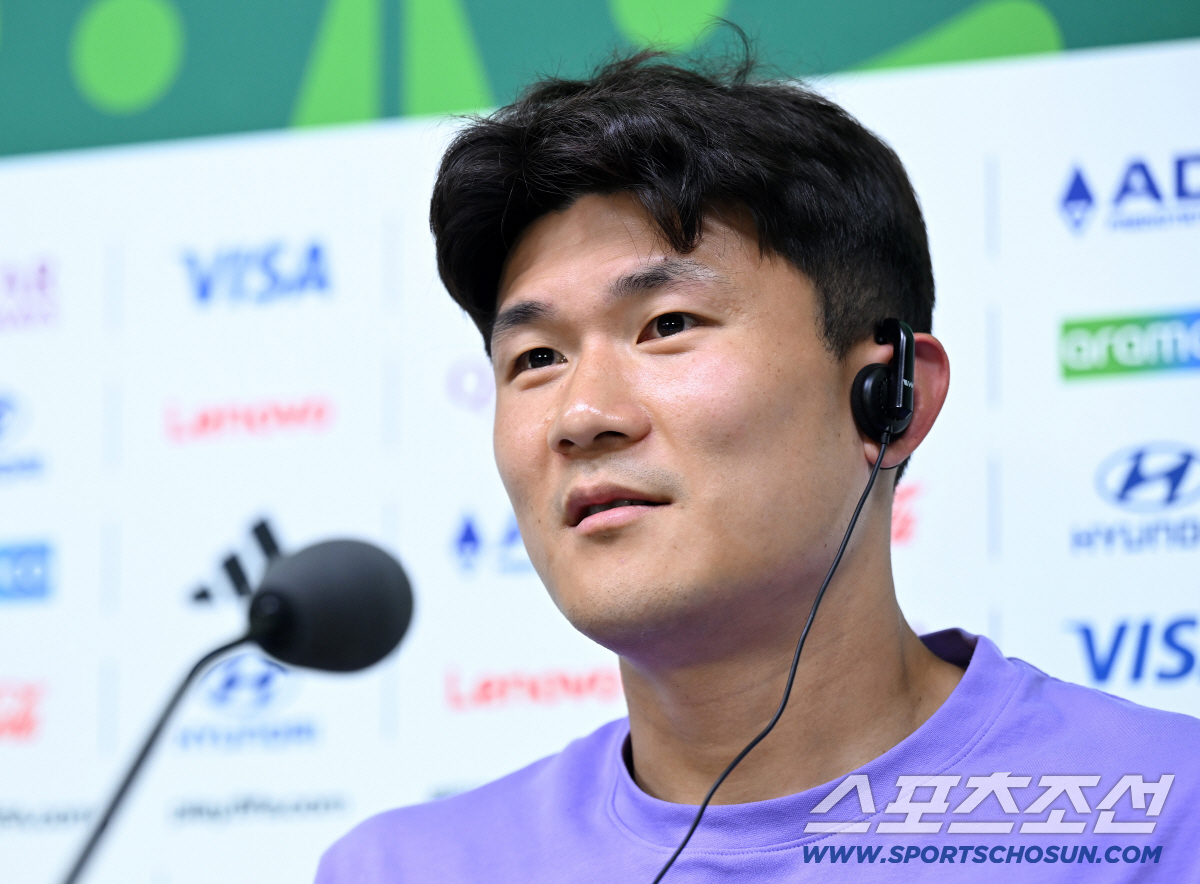24일(한국시각) 멕시코 몬테레이 인근 과달루페의 에스타디오 몬테레이에서 열린 대한민국 월드컵대표팀의 공식 기자회견. 김민재가 질문에 답하고 있다. 과달루페(멕시코)=허상욱 기자 wook@sportschosun.com/2026.06.24/
