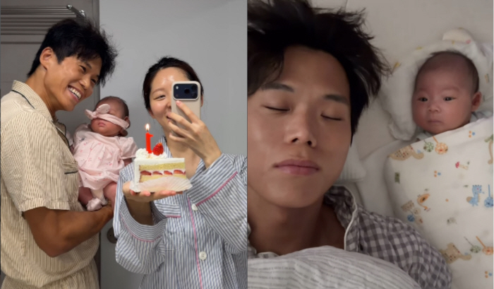 '피지컬:100' 아모띠 딸, 벌써 한달…새벽 육아부터 '딸꾹질'까지 딸바보 일상