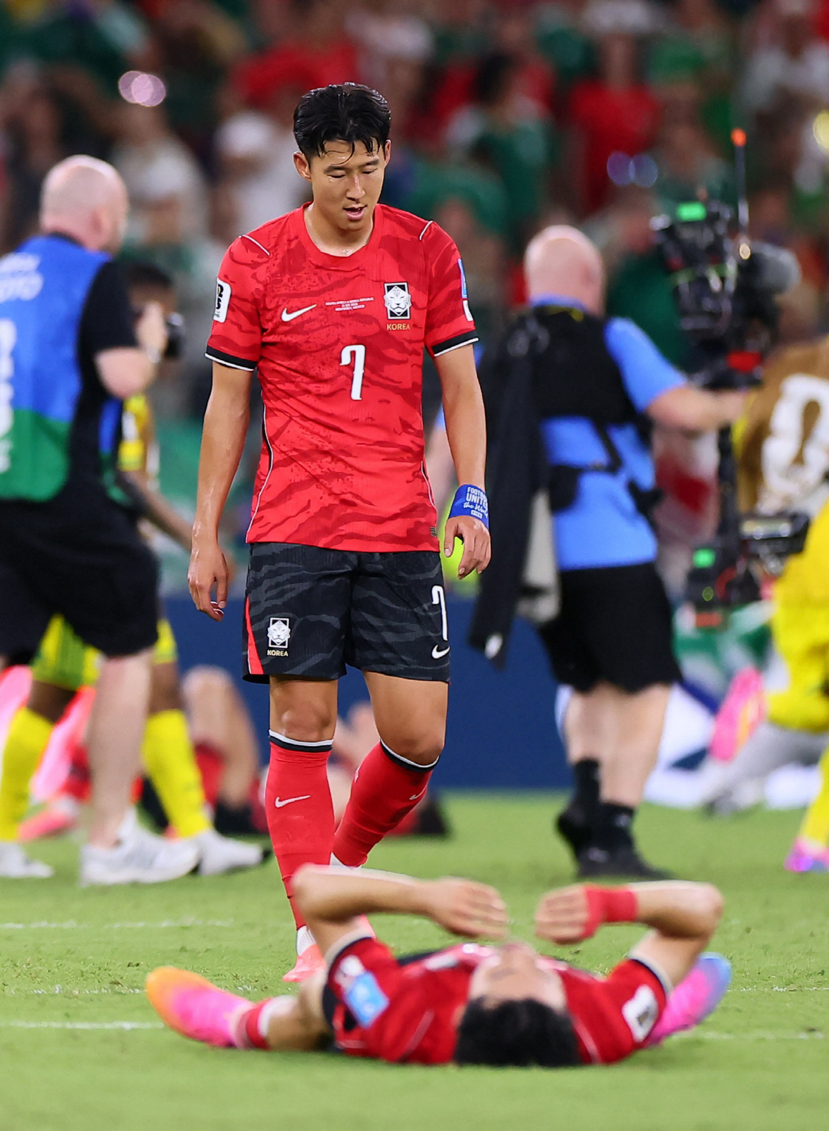 Soccer Football - FIFA World Cup 2026 - Group A - South Africa v South Korea - Estadio Monterrey, Monterrey, Mexico - June 24, 2026 South Korea's Son Heung-min looks dejected after the match REUTERS/Eloisa Sanchez