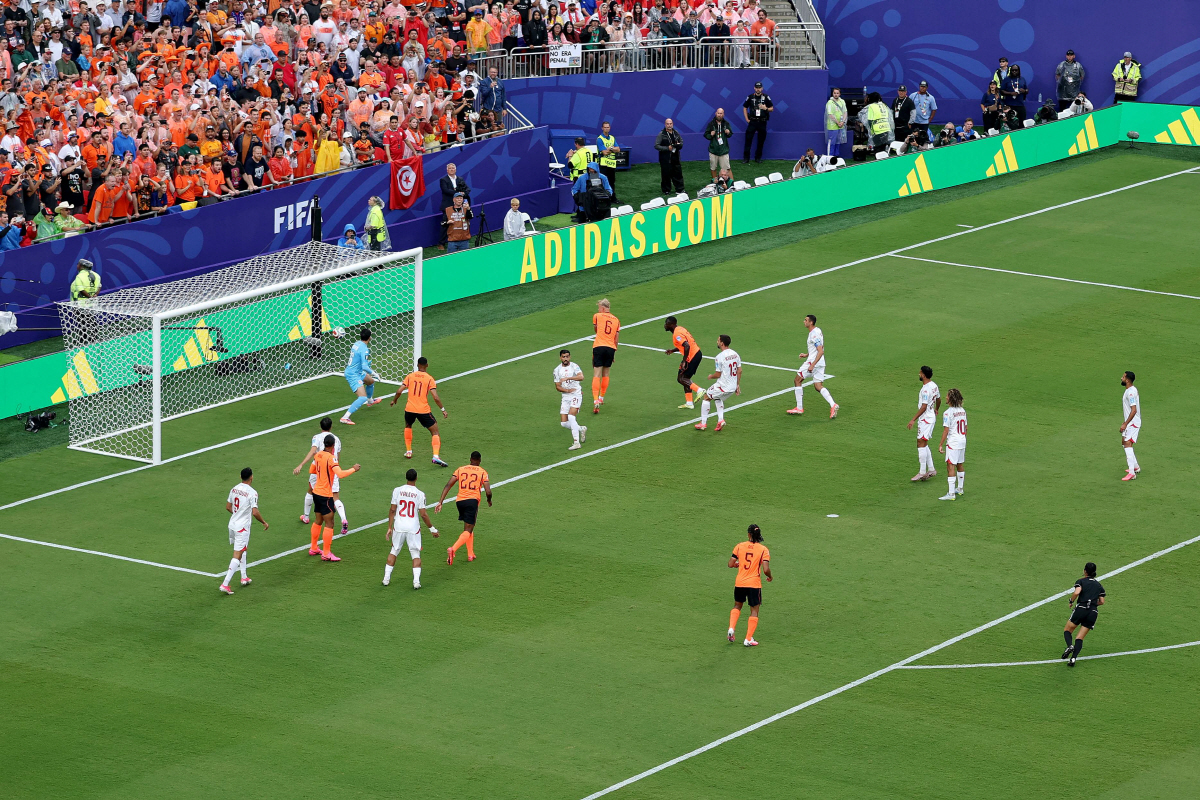 KANSAS CITY, MISSOURI - JUNE 25: Brian Brobbey #19 of Netherlands scores his team's second goal during the FIFA World Cup 2026 Group F match between Tunisia and Netherlands at Kansas City Stadium on June 25, 2026 in Kansas City, Missouri. Richard Pelham/Getty Images/AFP (Photo by Richard Pelham / GETTY IMAGES NORTH AMERICA / Getty Images via AFP)