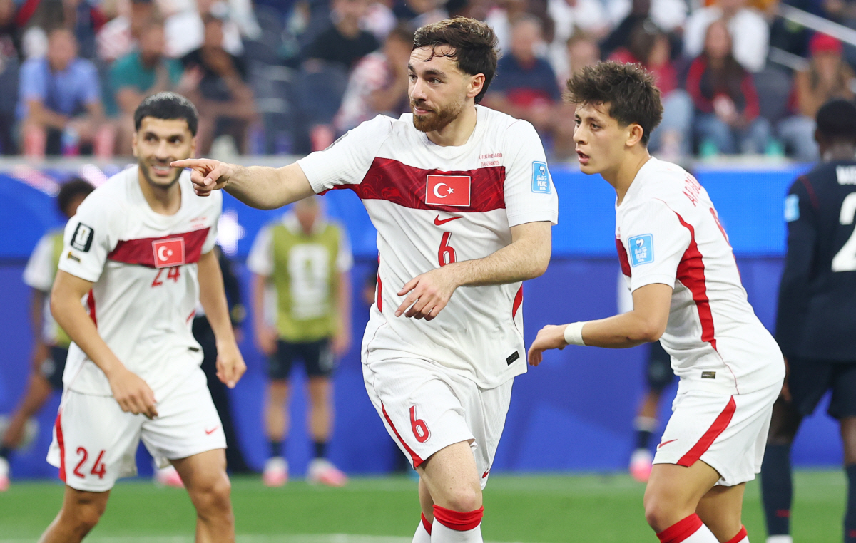Turkey's Orkun Kokcu (6) celebrates after scoring a goal against the United States in the first half of a FIFA World Cup match at Los Angeles Stadium in Los Angeles, on Thursday, June 25, 2026. Photo by Christian Brunskill/UPI