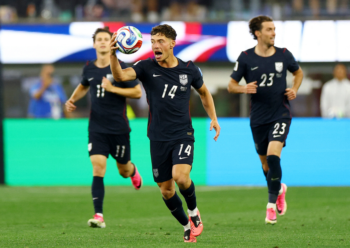 Soccer Football - FIFA World Cup 2026 - Group D - Turkey v United States - Los Angeles Stadium, Inglewood, California, U.S. - June 25, 2026 Sebastian Berhalter of the U.S. celebrates scoring their second goal REUTERS/Lisi Niesner