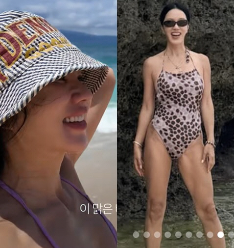 "56세 맞아?" 엄정화, 하와이 해변서 드러낸 '수영복 몸매' 탄탄