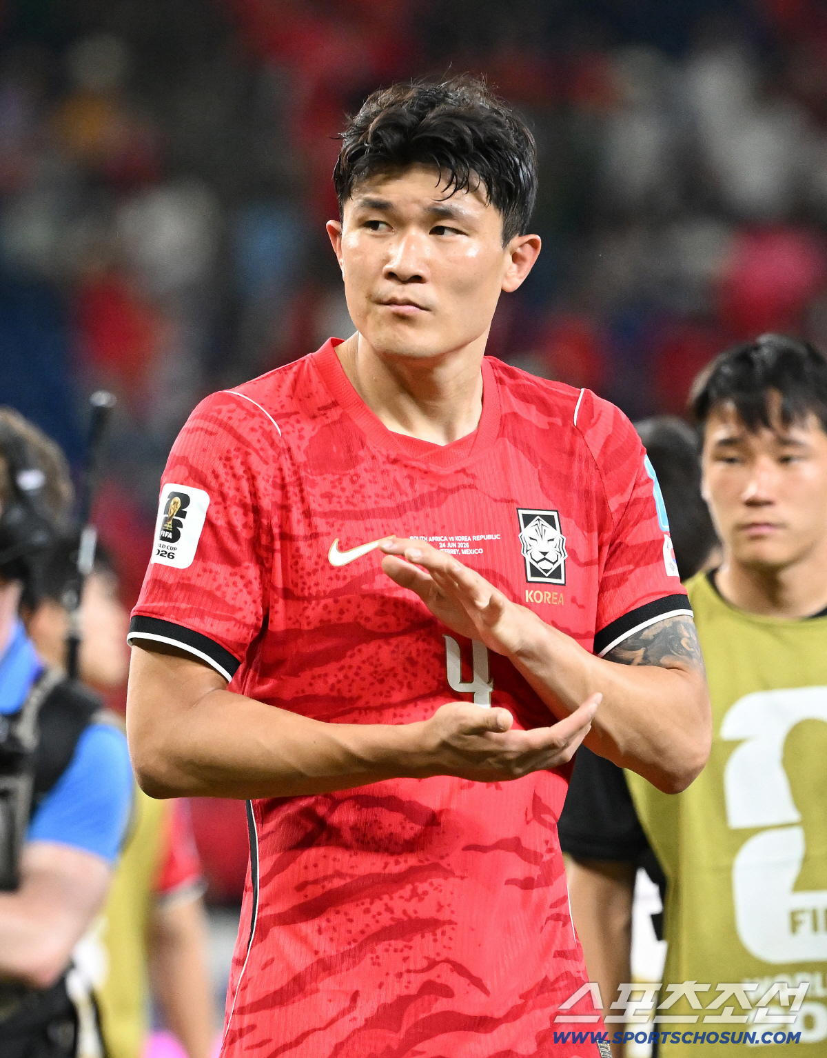 25일(한국시각) 멕시코 몬테레이 인근 과달루페의 에스타디오 몬테레이에서 열린 2026 북중미 월드컵 대한민국과 남아공의 경기. 한국이 0대1로 패한 가운데 김민재 등 선수들이 아쉬워하고 있다. 과달루페(멕시코)=허상욱 기자 wook@sportschosun.com/2026.06.25/