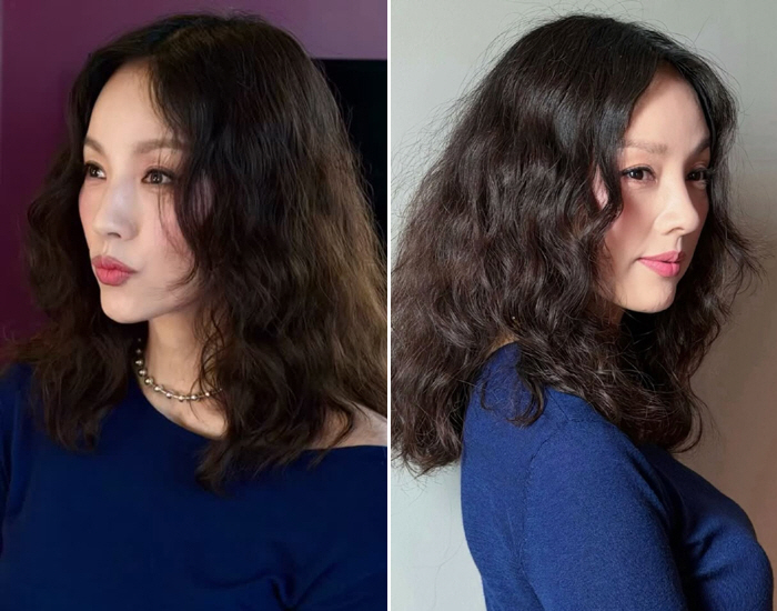 Hyori Lee looks perfect even with a hippie perm... When she really dresses up, her beauty stands out