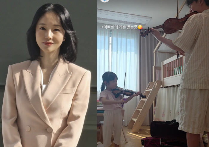 이정현, ♥의사 남편 닮은 4살 딸 자식농사 성공...父와 바이올린 합주 "레슨 받는 중"