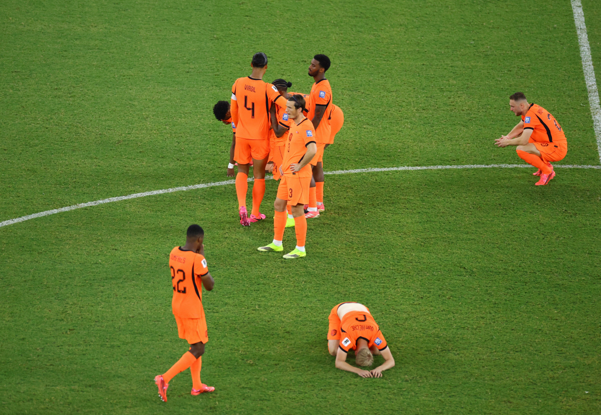 Soccer Football - FIFA World Cup 2026 - Round of 32 - Netherlands v Morocco - Estadio Monterrey, Monterrey, Mexico - June 29, 2026 Netherlands players look dejected after the match as Netherlands are eliminated from the World Cup REUTERS/Raquel Cunha