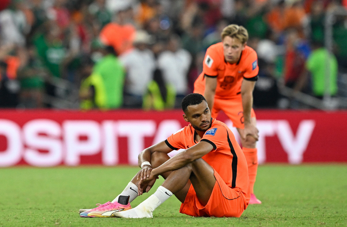 Netherlands' forward #11 Cody Gakpo reacts after losing the penalty shootout of the 2026 World Cup round of 32 football match between the Netherlands and Morocco at the Monterrey Stadium in Guadalupe on June 29, 2026. (Photo by Alfredo ESTRELLA / AFP)