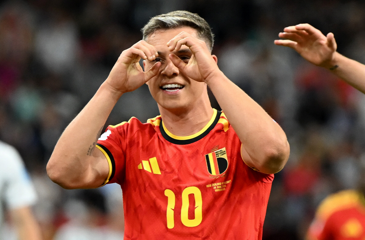 Soccer Football - FIFA World Cup 2026 - Group G - New Zealand v Belgium - BC Place, Vancouver, Canada - June 26, 2026 Belgium's Leandro Trossard celebrates scoring their second goal IMAGN IMAGES via Reuters/Anne-Marie Sorvin