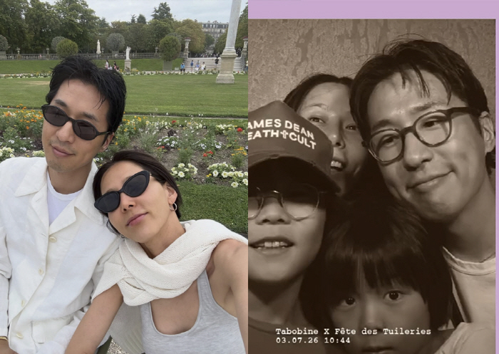 김나영♥마이큐, 혼인신고 후 두 子와 파리 여행...똑 닮은 '네 가족' 환한 미소