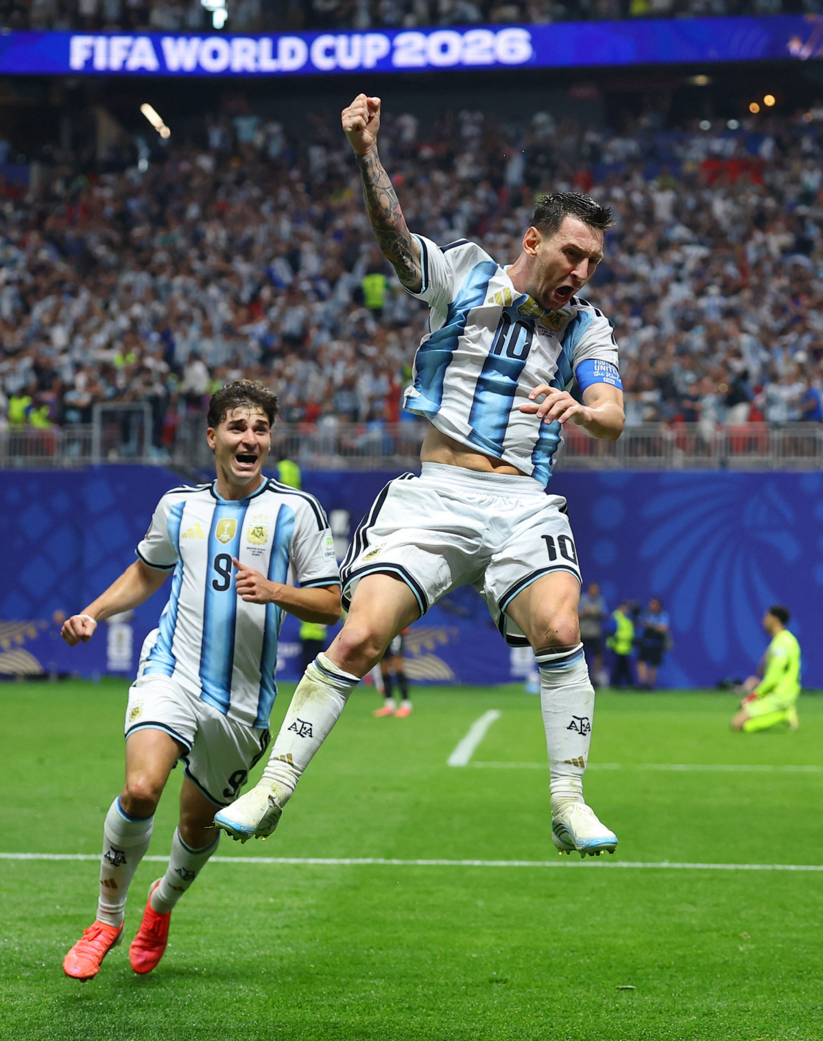 Soccer Football - FIFA World Cup 2026 - Round of 16 - Argentina v Egypt - Atlanta Stadium, Atlanta, Georgia, U.S. - July 7, 2026 Argentina's Lionel Messi celebrates scoring their second goal REUTERS/Carlos Barria