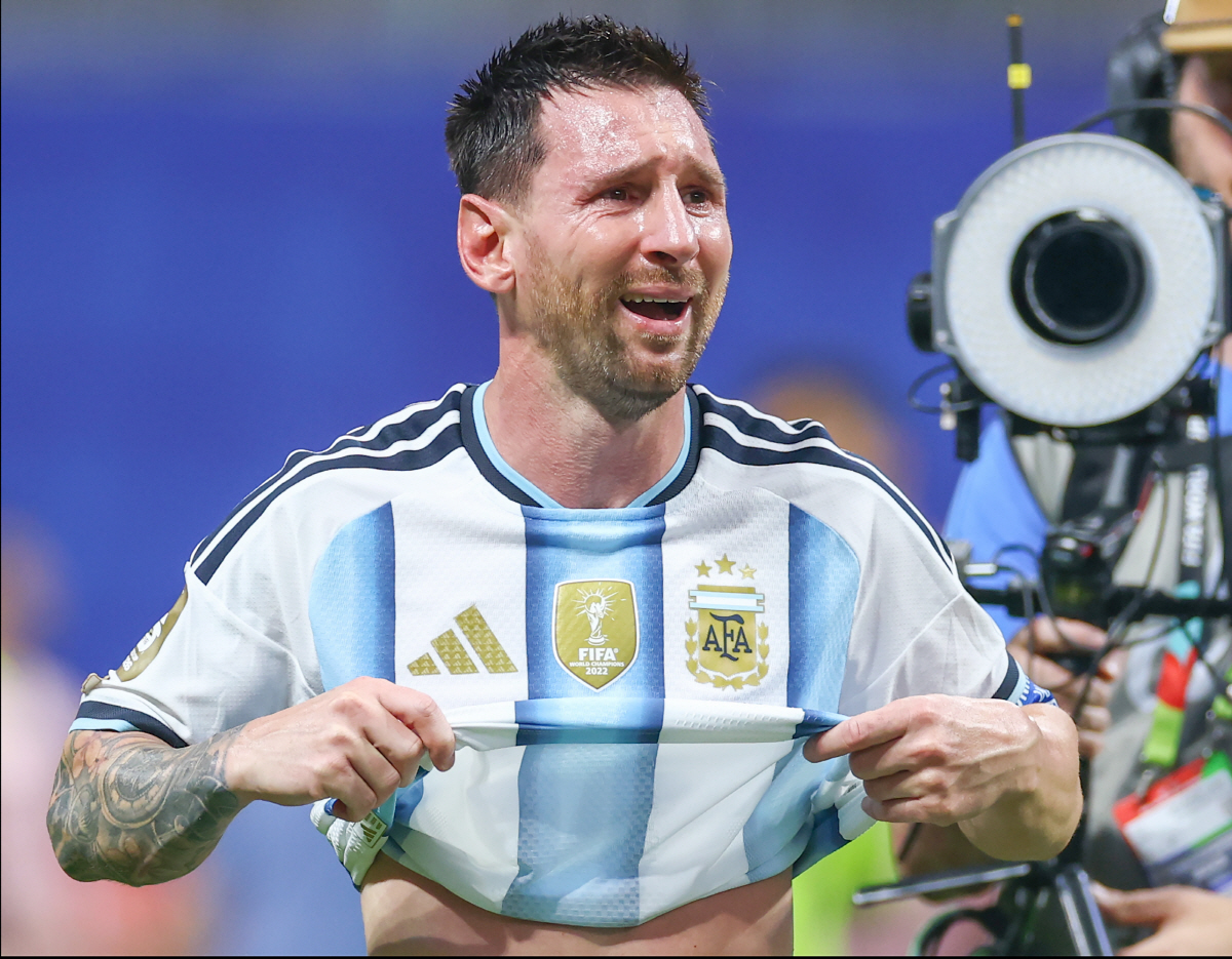 Argentina's Lionel Messi reacts after Argentina defeated Egypt 3-2 in a Round of 16 FIFA World Cup match at Atlanta Stadium in Atlanta, Georgia, on Tuesday, July 7, 2026. With the victory, Argentina advances to the quarterfinals. Photo by Christian Brunskill/UPI