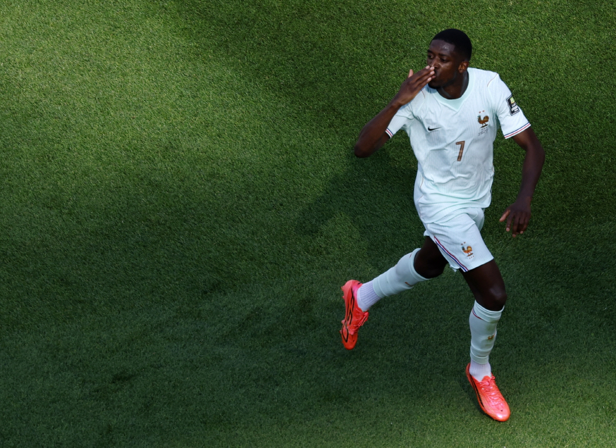 epaselect epa13101289 Ousmane Dembele of France celebrates scoring the 2-0 goal during the FIFA World Cup 2026 quarterfinals match France against Morocco, in Boston, USA, 09 July 2026. EPA/GREG M. COOPER