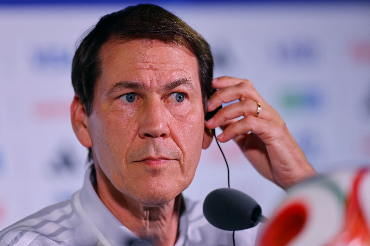 Soccer Football - FIFA World Cup 2026 - Belgium Training - Carson Sports Park, Carson, California, U.S. - July 9, 2026 Belgium coach Rudi Garcia during the press conference REUTERS/Daniel Cole