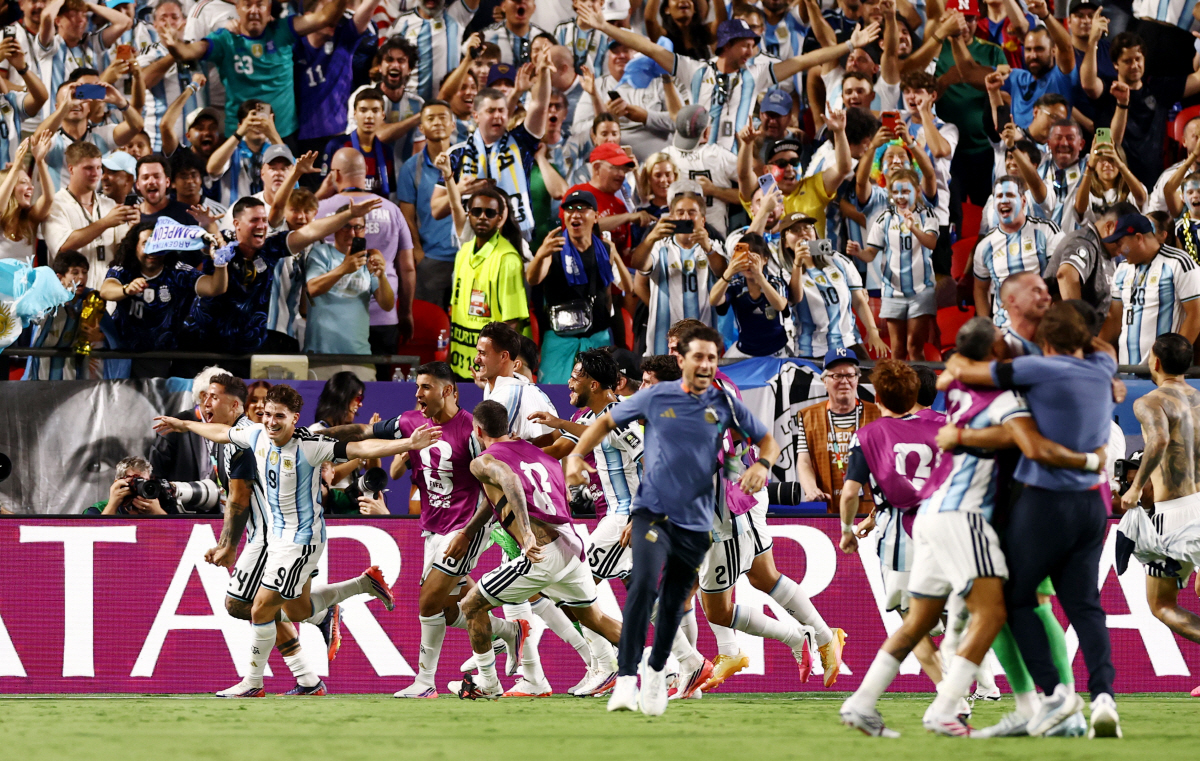 Soccer Football - FIFA World Cup 2026 - Quarter Final - Argentina v Switzerland - Kansas City Stadium, Kansas City, Missouri, U.S. - July 11, 2026 Argentina's Julian Alvarez celebrates scoring their second goal REUTERS/Lee Smith