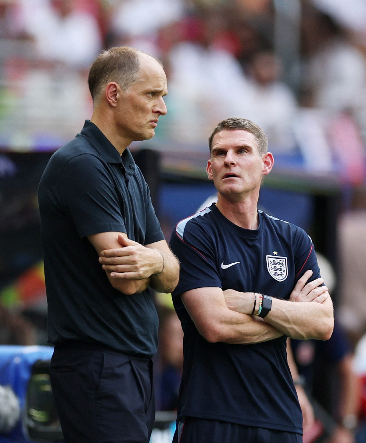 Soccer Football - FIFA World Cup 2026 - Quarter Final - Norway v England - Miami Stadium, Miami Gardens, Florida, U.S. - July 11, 2026 England manager Thomas Tuchel with assistant manager Anthony Barry during the match REUTERS/Paul Childs