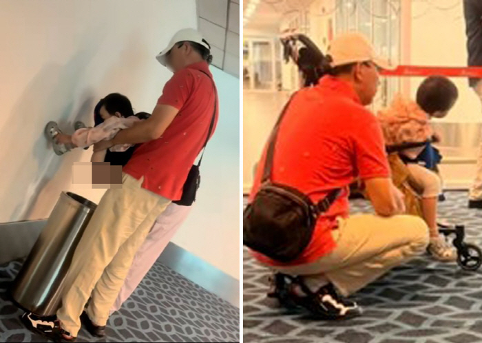 'The restroom was right there...' Parents spark outrage after letting child defecate in airport trash bin