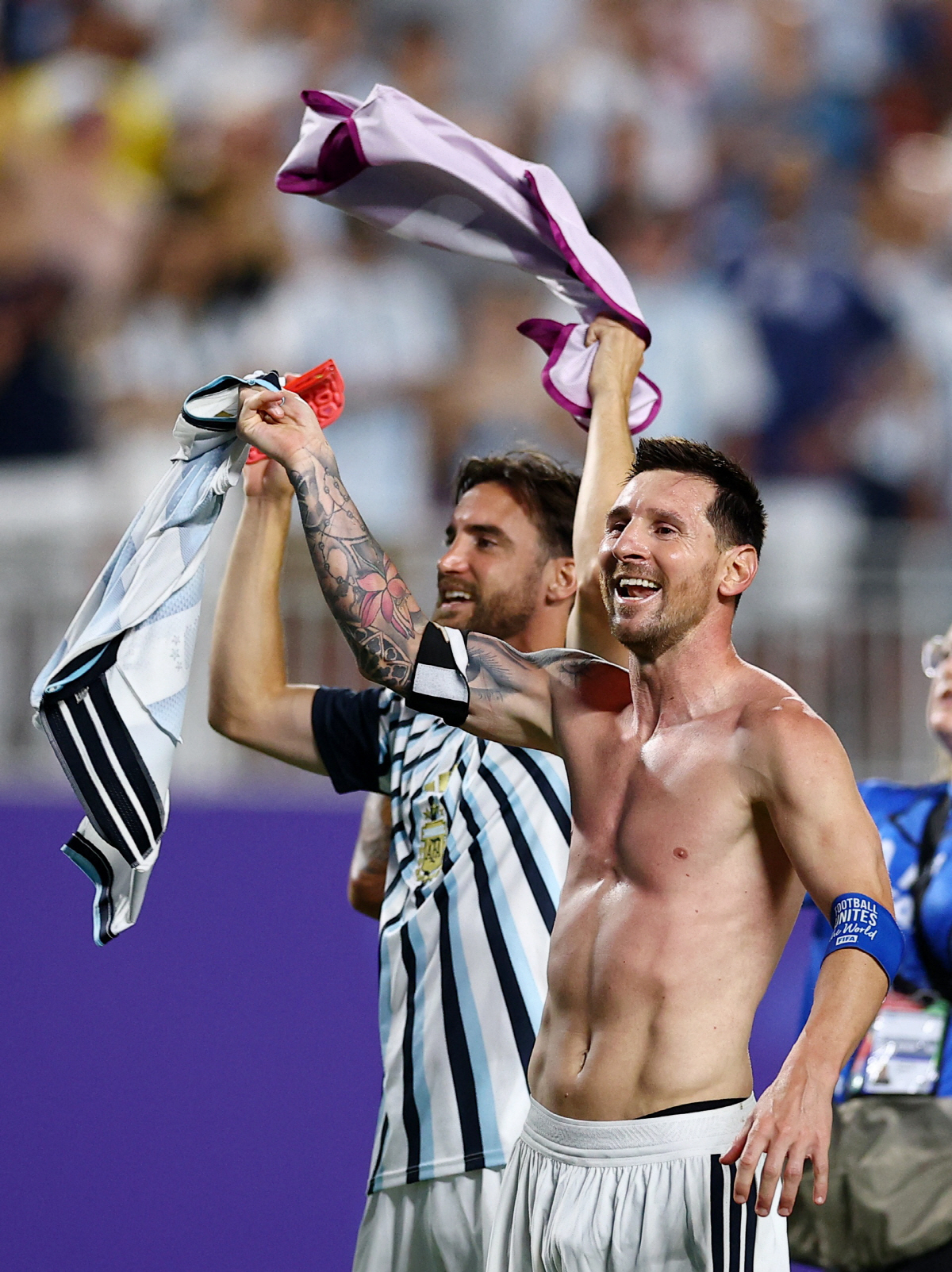 Soccer Football - FIFA World Cup 2026 - Quarter Final - Argentina v Switzerland - Kansas City Stadium, Kansas City, Missouri, U.S. - July 11, 2026 Argentina's Lionel Messi celebrates after the match as Argentina qualify for the semi finals of the World Cup REUTERS/Agustin Marcarian