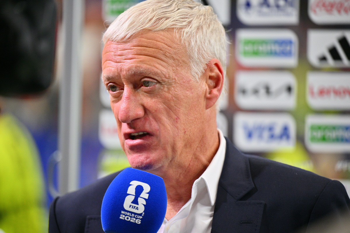 epa13111836 France's head coach Didier Deschamps is interviewed after losing the FIFA World Cup 2026 semifinals match France against Spain, in Dallas, USA, 14 July 2026. EPA/SAM WASSON