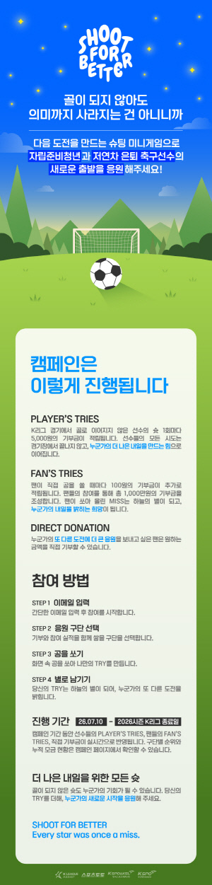 한국스포츠레저. 과정을 중시한 축구. 사회공헌 캠페인 '슛 포 베러' 운영