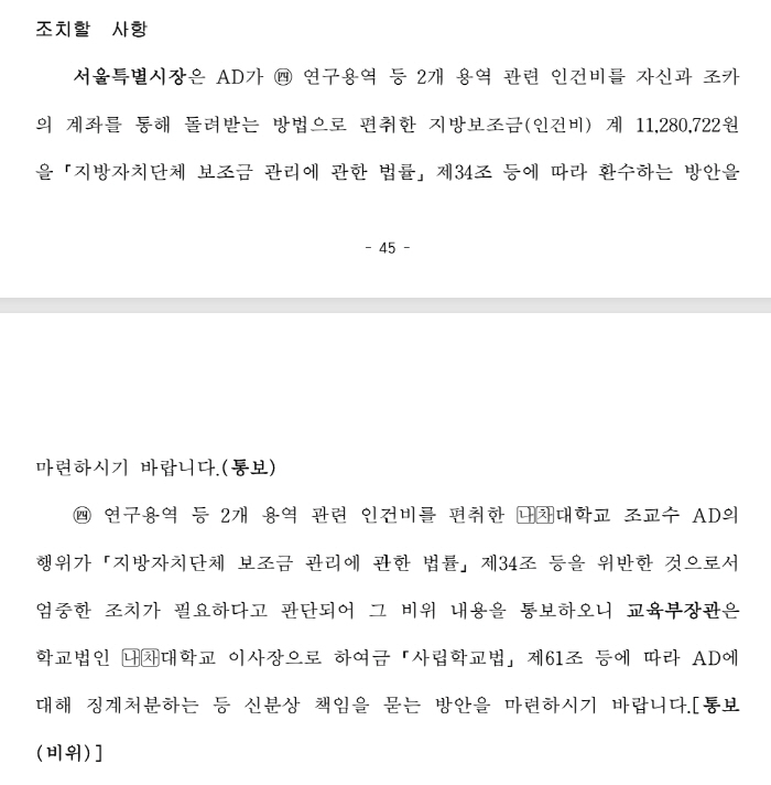 감사원이 14일 발표한 감사 보고서