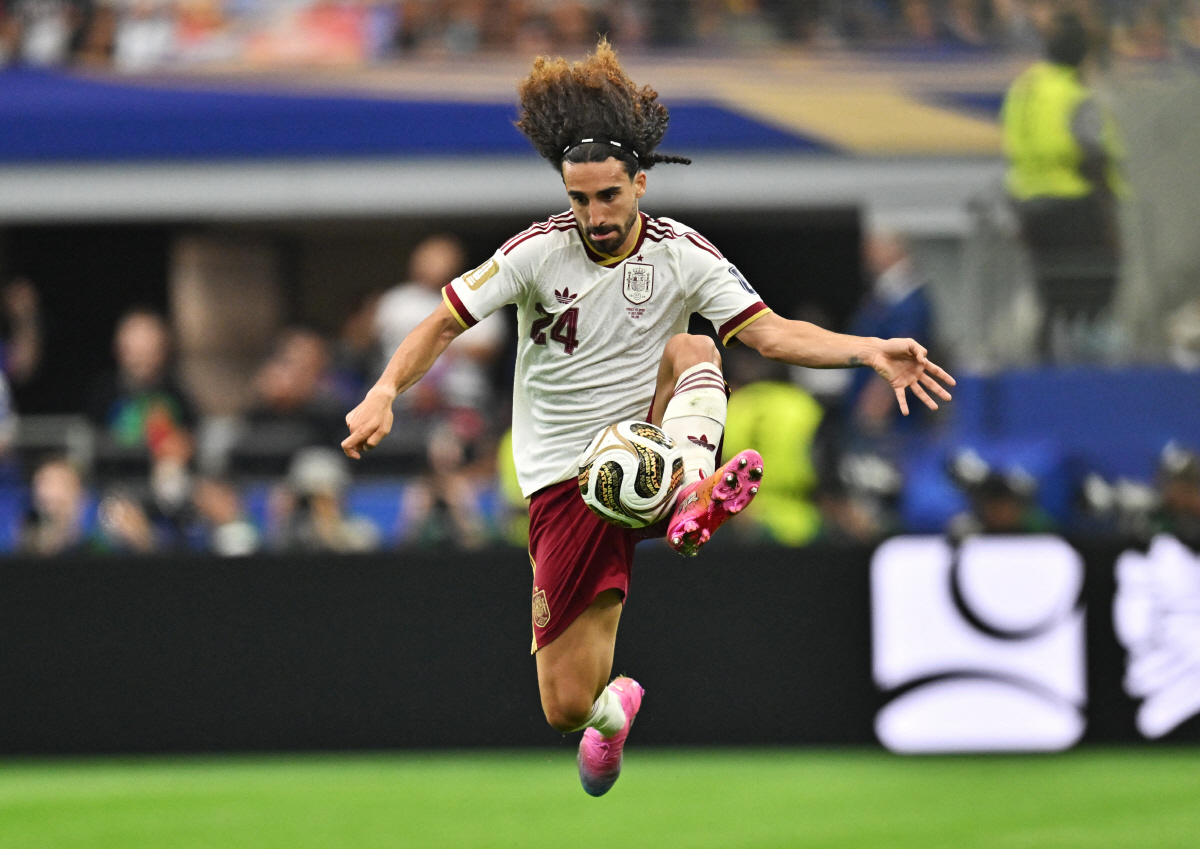 Soccer Football - FIFA World Cup 2026 - Semi Final - France v Spain - Dallas Stadium, Arlington, Texas, U.S. - July 14, 2026 Spain's Marc Cucurella in action IMAGN IMAGES via Reuters/Maria Lysaker
