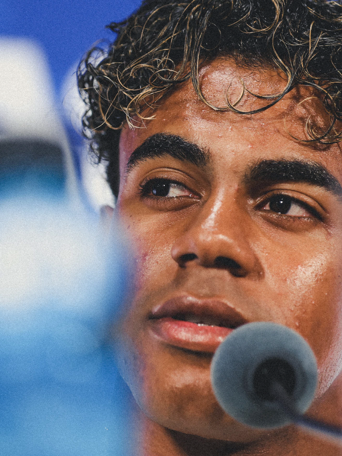 ARLINGTON, TEXAS - JULY 13: Lamine Yamal #19 of Spain speaks to the media during a Spain Press Conference at Dallas Stadium on July 13, 2026 in Arlington, Texas. Florencia Tan Jun/Getty Images/AFP (Photo by Florencia Tan Jun / GETTY IMAGES NORTH AMERICA / Getty Images via AFP)