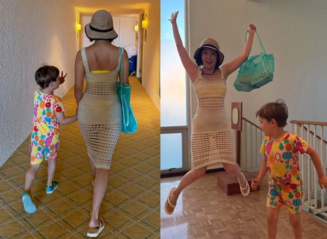 Sayuri Fujita Shows Off Her Figure in Mesh Dress During Hawaii Trip With Son Zen