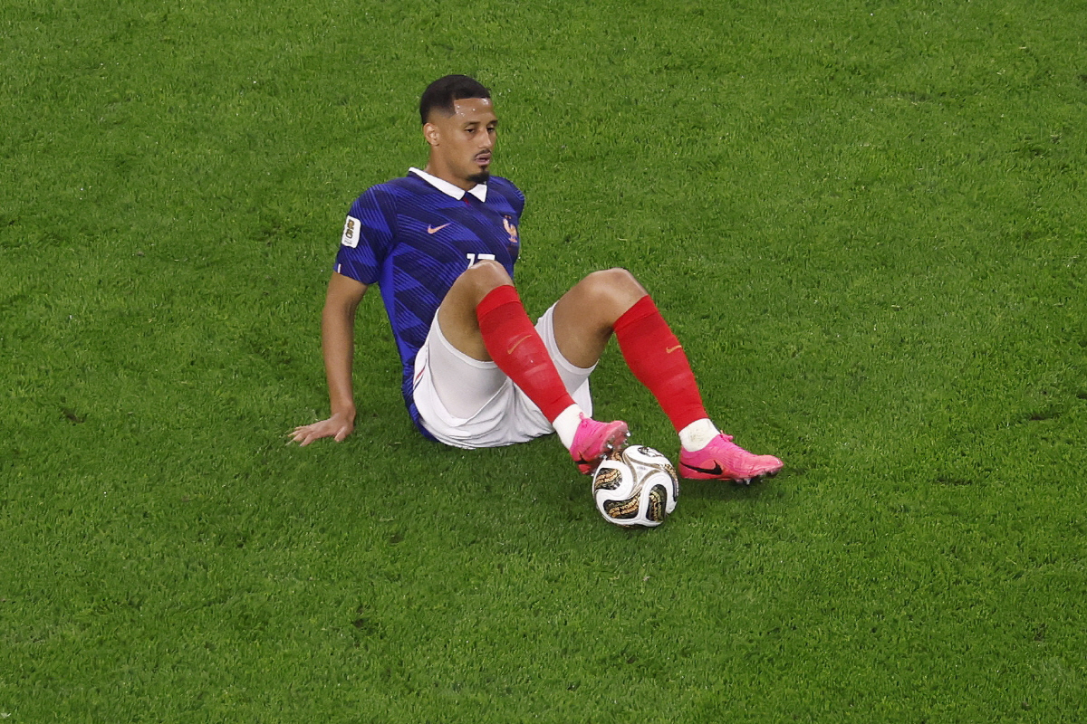 epa13111515 William Saliba of France in action during the FIFA World Cup 2026 semifinals match France against Spain, in Dallas, USA, 14 July 2026. EPA/SHAWN THEW