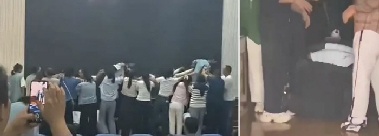 눈 가린 학생들, 부모 등 밟고 걷는 '죄책감 교육'…“희생 알아야” 논란