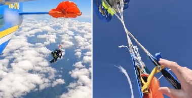 스카이다이버 낙하산, 비행기 꼬리에 걸려 '아찔'…스스로 줄 잘라