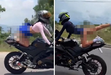 속옷 보이며 오토바이 곡예 운전 러시아 여성 결국 '덜미'