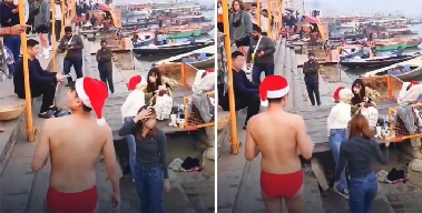 “감히 신성한 강에서…” 산타 모자 쓴 관광객 소변·목욕 시도 논란