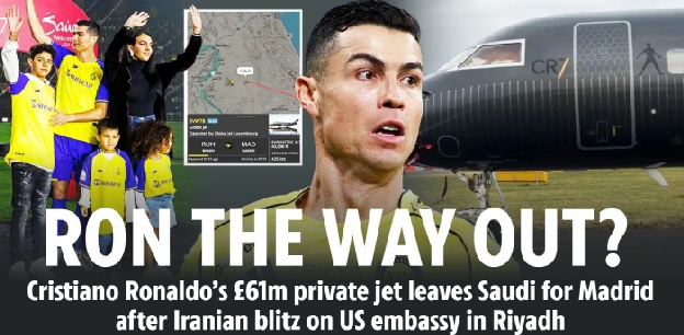 호날두 美 대사관 폭격 사우디 대탈출? 1200억 호화 전용기 스페인 도착…축구 '올스톱', 탑승 여부는 불분명